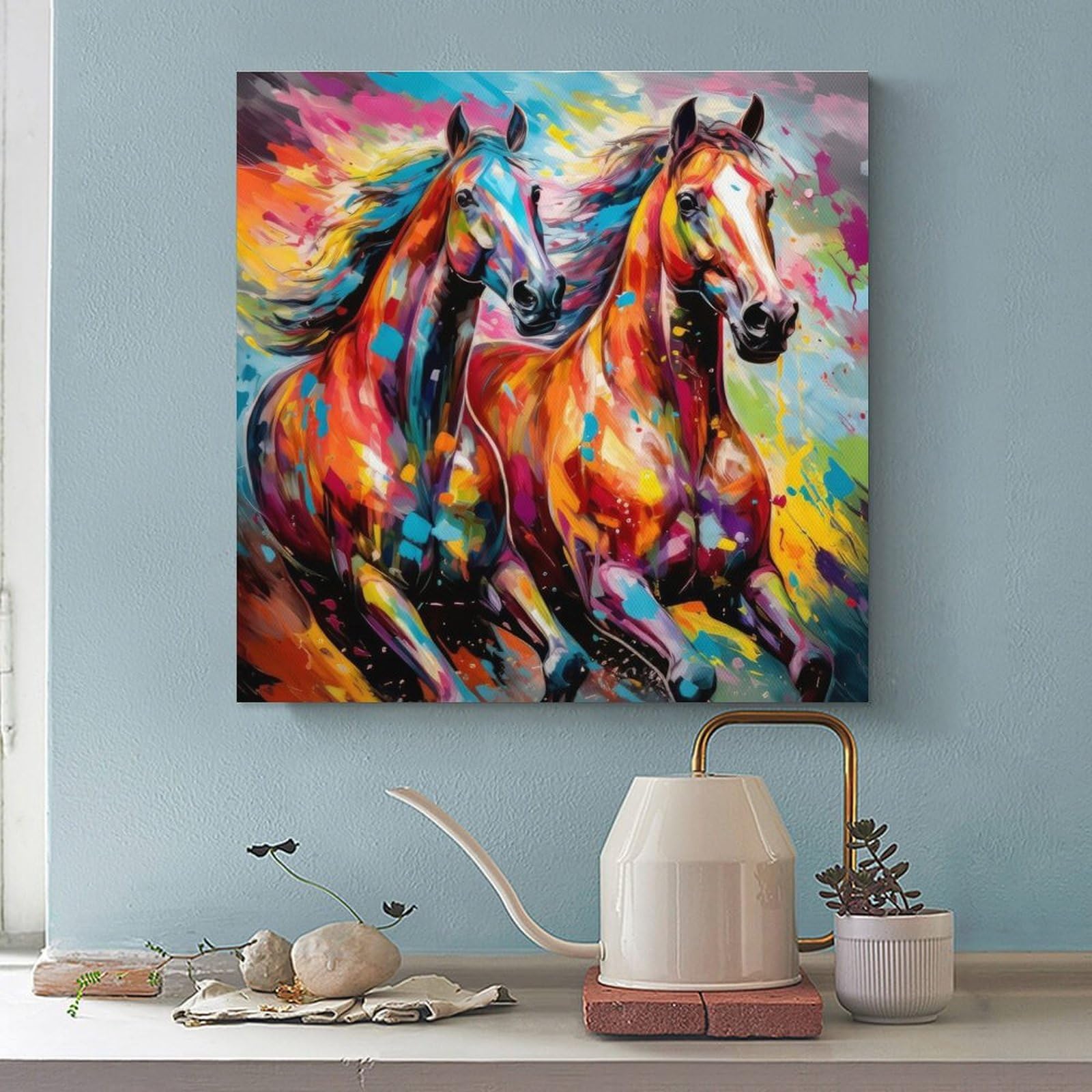 Amazon.co.jp: 2頭の馬の壁掛け抽象動物壁風景画 印刷 ポスター